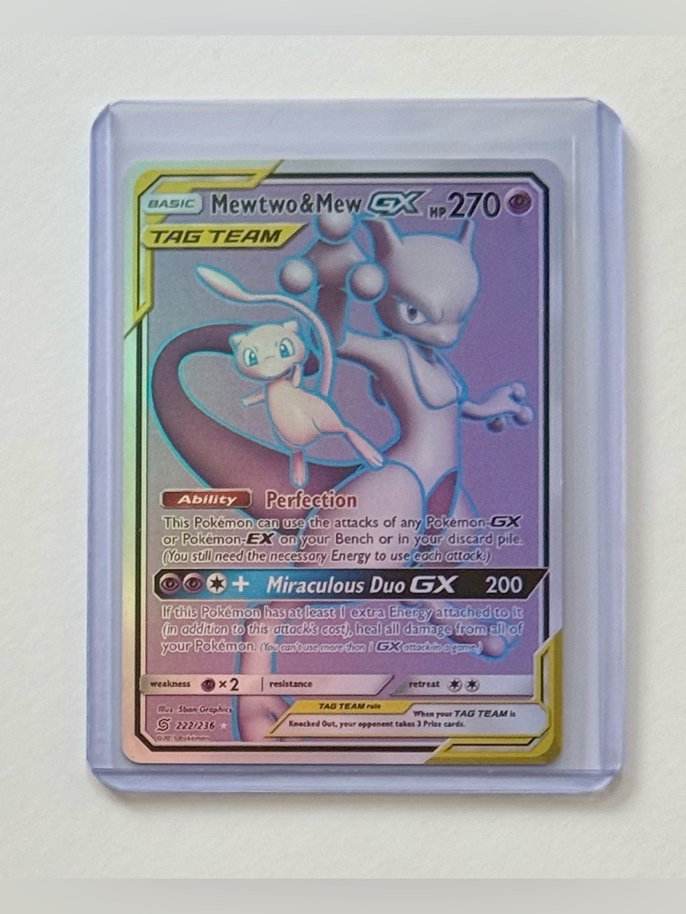 Mewtwo & Mew GX Full Art Ultra Rare SM Unified Minds 222/236 Fan Art Custom Card